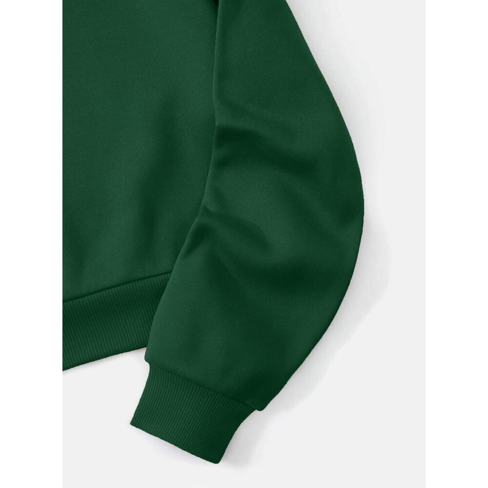 Women’s Cropped Hoodie Green Red Brooklyn Long Sleeve Drawstring Casual - Picture 4 of 4